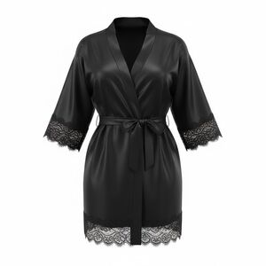 Luxurious Black Satin Robe with Lace Trim